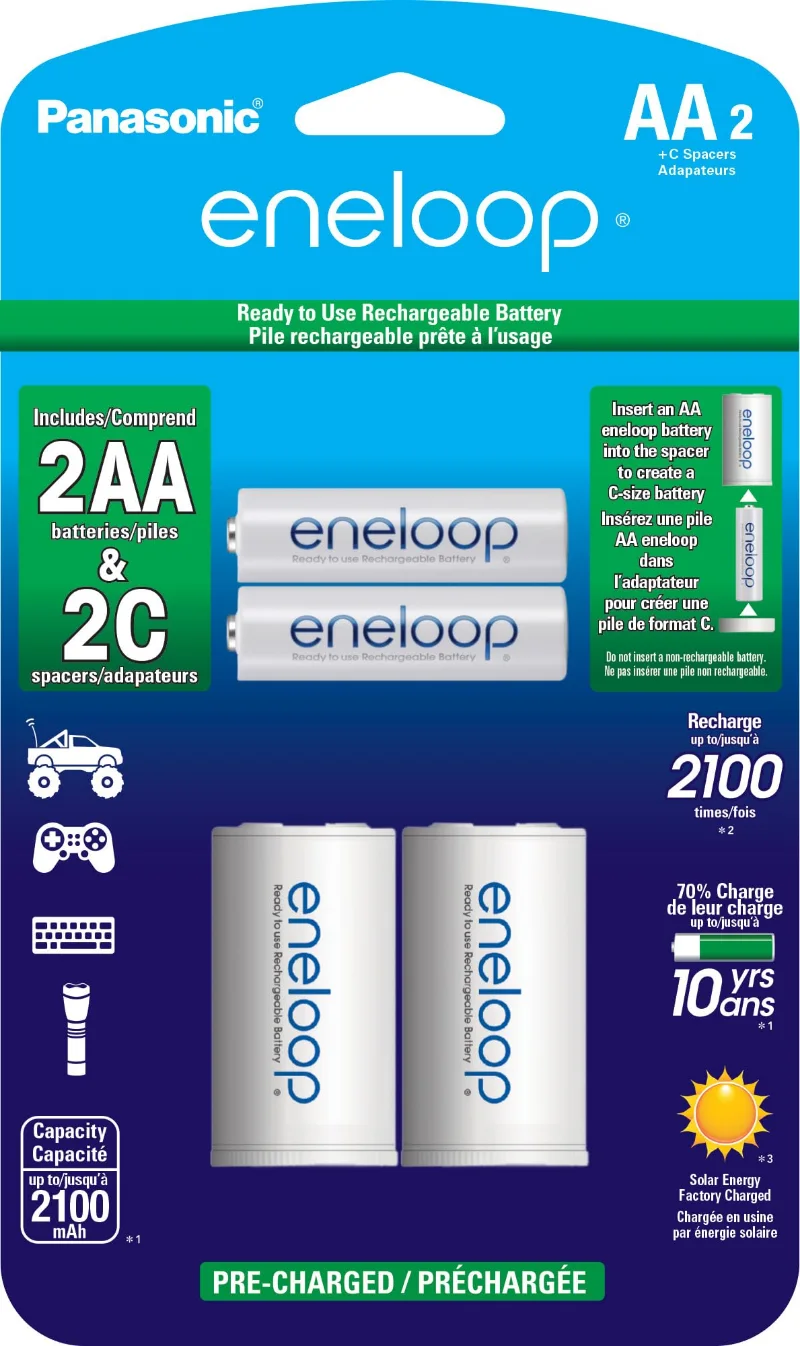 eneloop C Size Adapters with AA Batteries