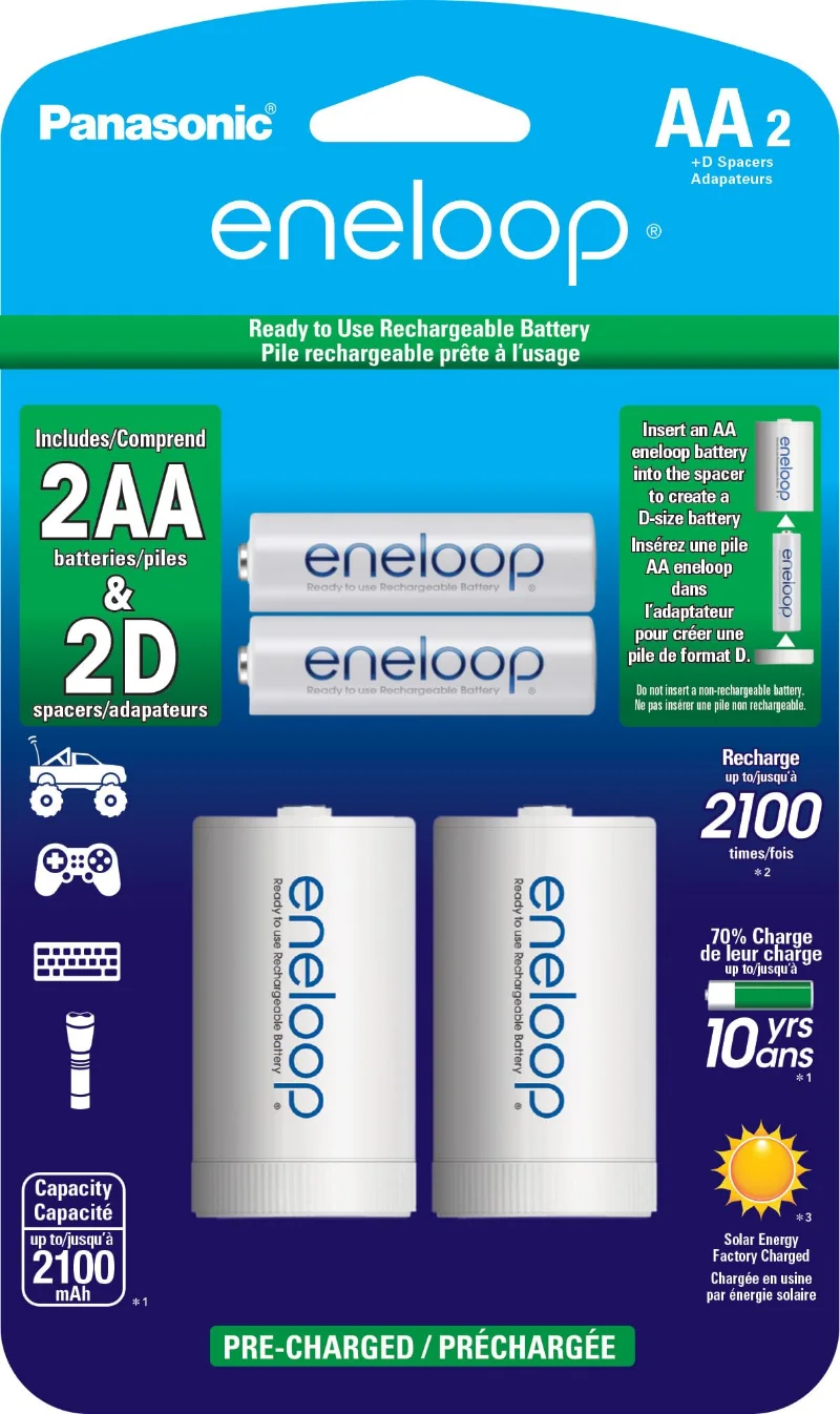 eneloop D Size Adapters with AA Batteries