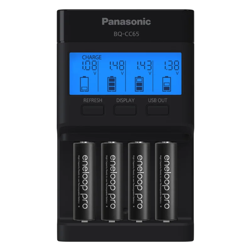 The CC65 with its 3-inch LCD lit, here packed with four eneloop pro AA.